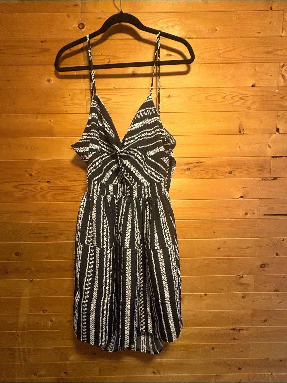 Striped Black & White Spaghetti-Strap Mini Dress